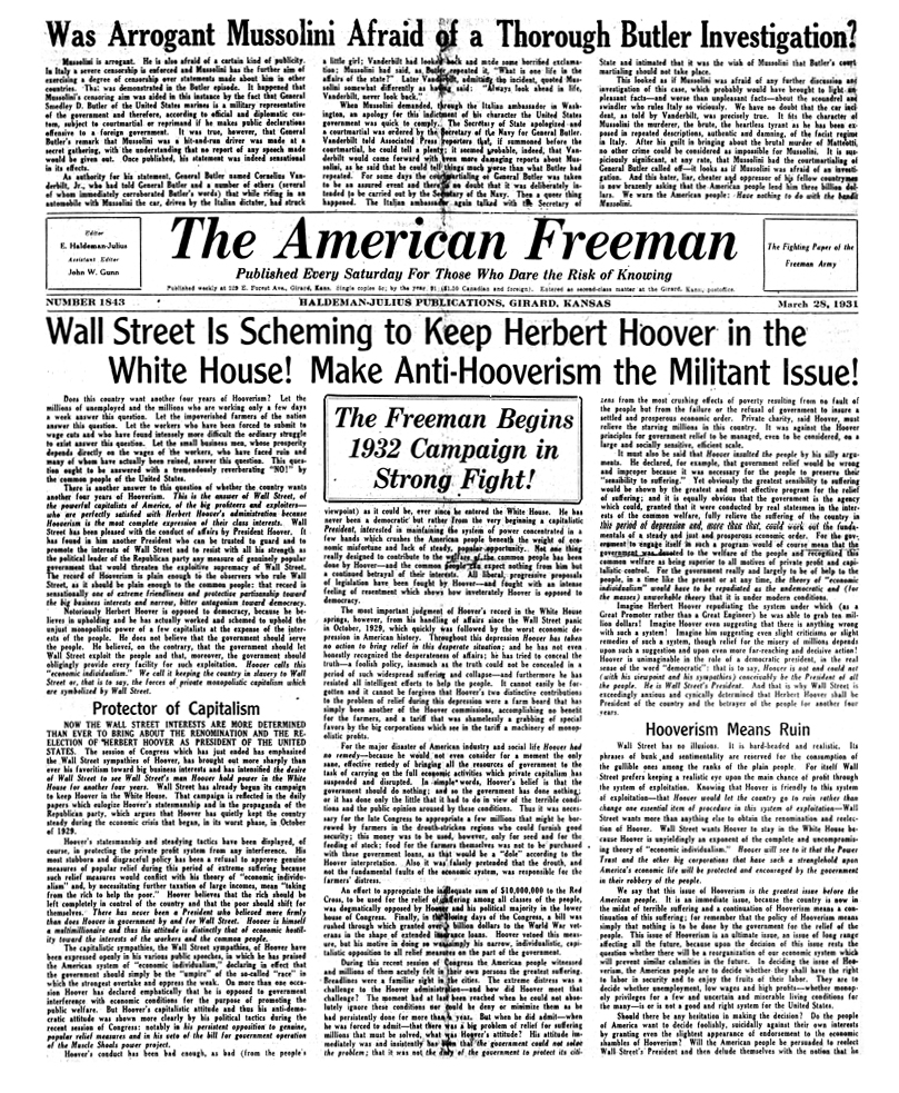 (image for) The American Freeman, Number 1843, Mar. 28, 1931 - Click Image to Close